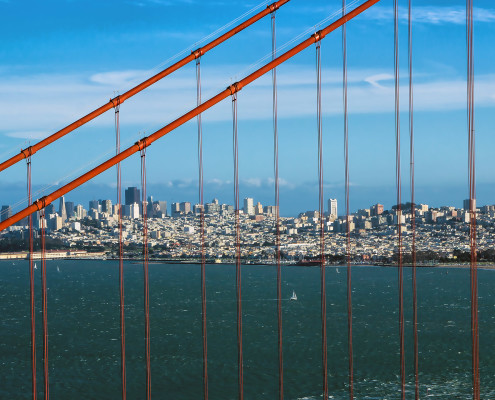 San Francisco skyline, sett från norra sidan på Golden Gate.